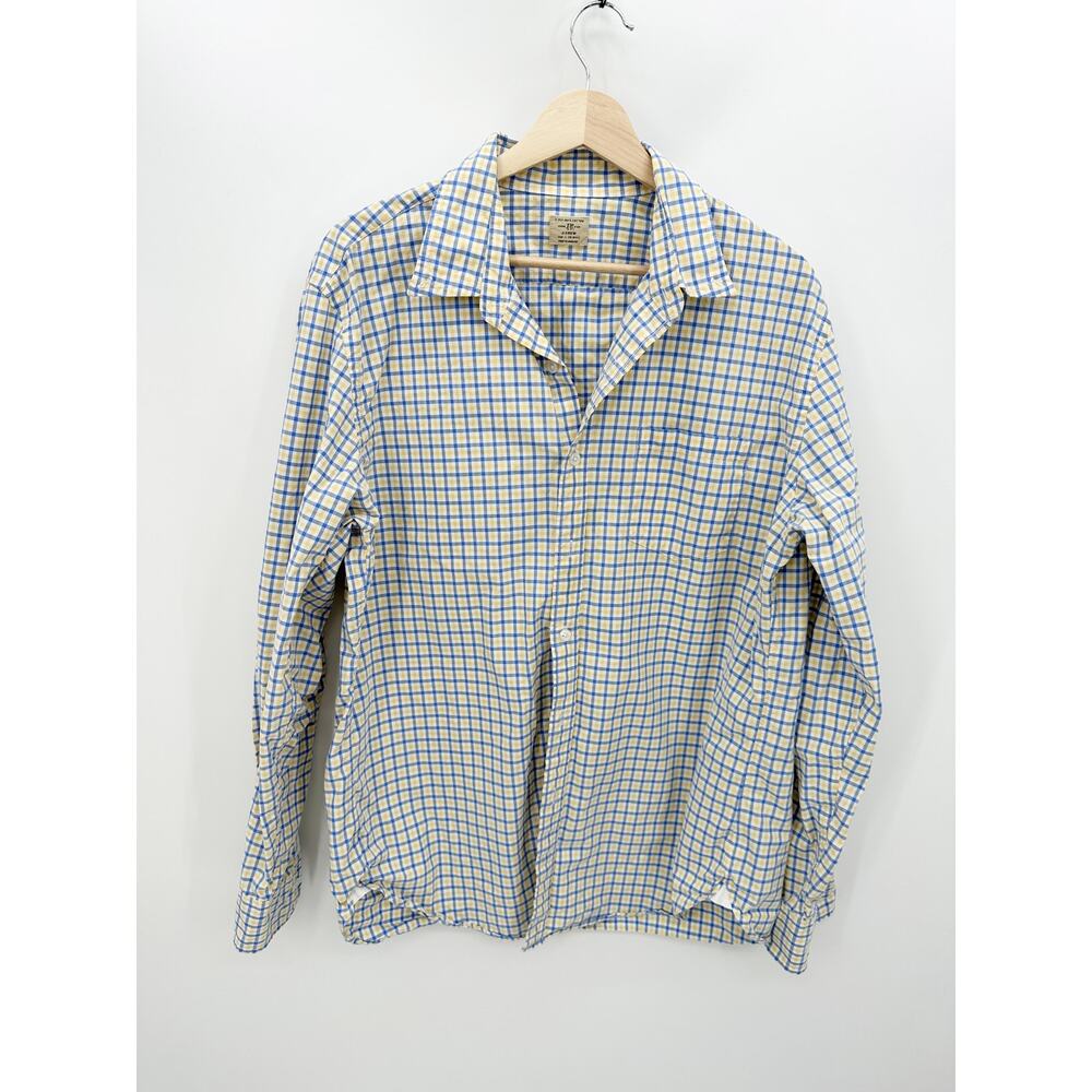 J. Crew‎ Blue Yellow Checkered Button Down Shirt Collared Dress Mens Size Large